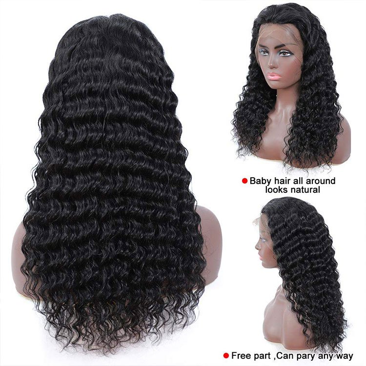 100% brazilian virgin hair 13x4 transparent lace frontal deep wave unprocessed human hair wig for black women