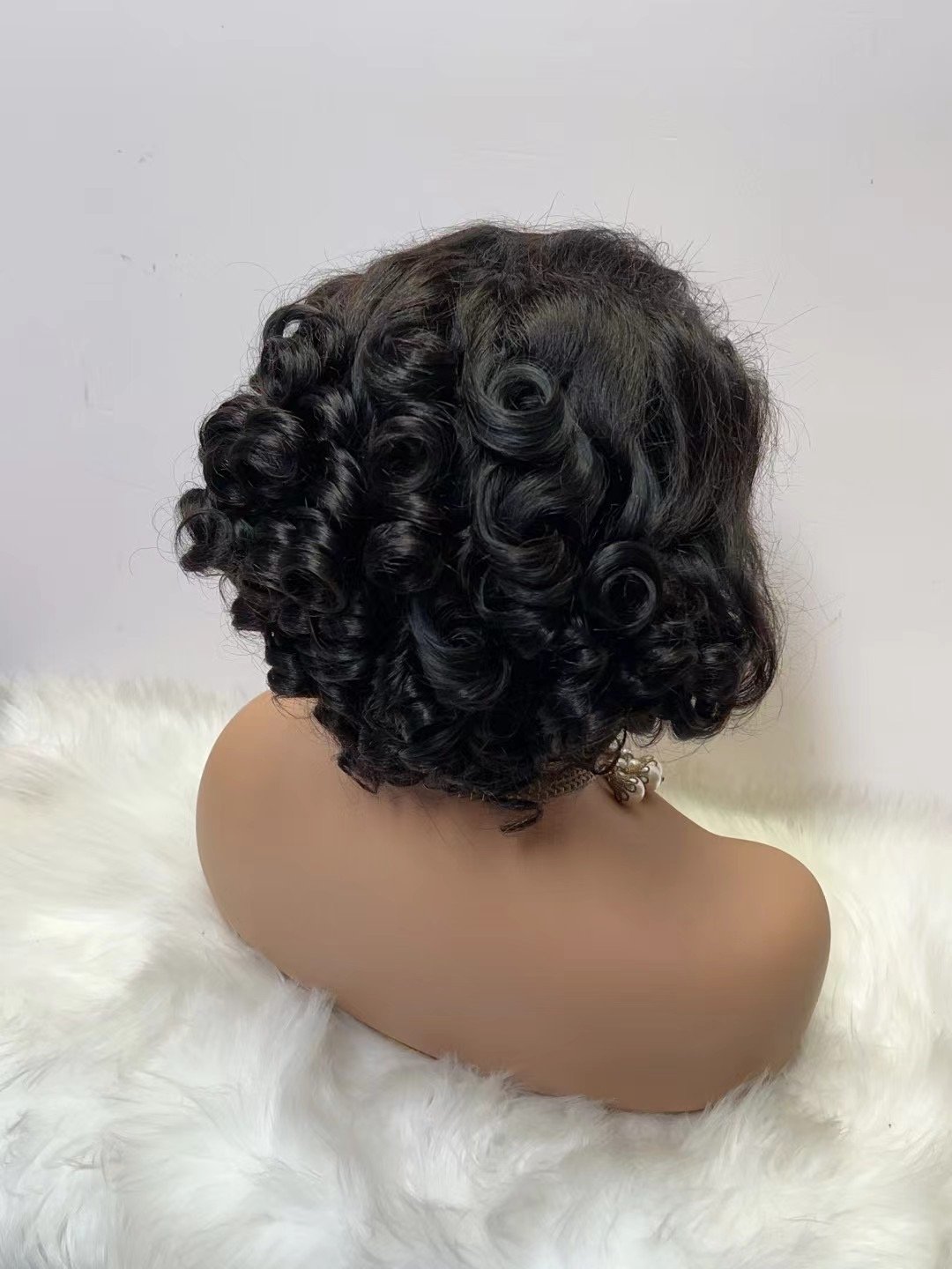 RG1657 13X4 Lace frontal wig short bouncy curl 8inch 200gram a piece Pixie Cut Human Hair Wigs For Black Women RG Virgin Hair