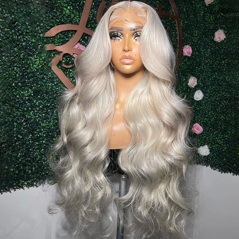Silver Color Transparent Lace Front Wig Brazilian Virgin Human Hair Wig Body Wave Natural Hairline With Baby Hair For Women