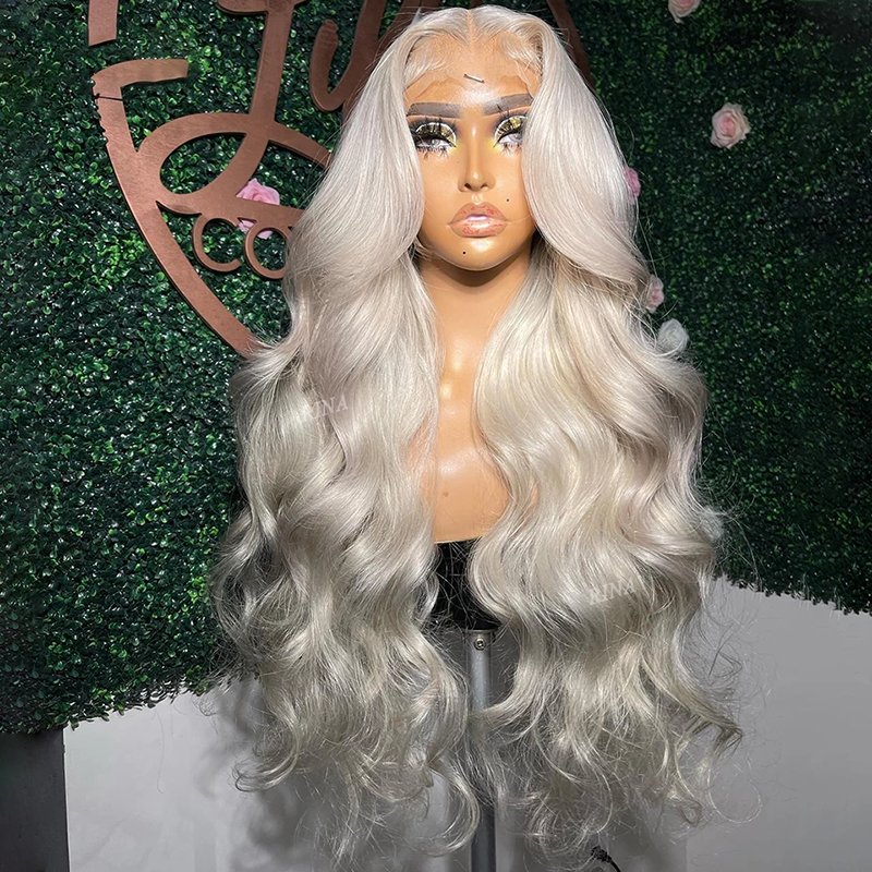 Silver Color Transparent Lace Front Wig Brazilian Virgin Human Hair Wig Body Wave Natural Hairline With Baby Hair For Women
