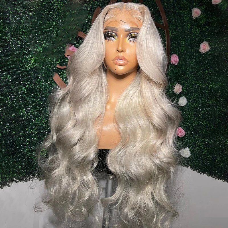 Silver Color Transparent Lace Front Wig Brazilian Virgin Human Hair Wig Body Wave Natural Hairline With Baby Hair For Women