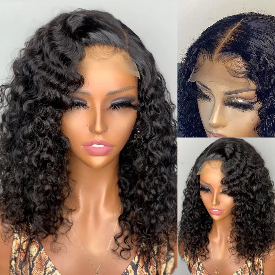 Wholesale Peruvian Short Bob Wigs Kinky Curly Human Hair Full Lace Human Hair Wig Vendor HD Lace Front Wig For Black Women