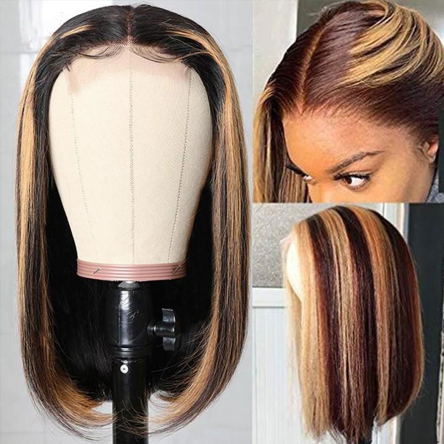 Wholesale Ombre Blonde Short Human Hair Wig Brazilian Virgin Bob Highlight Wigs 100% Human Hair Full Lace Closure Wig In Stock