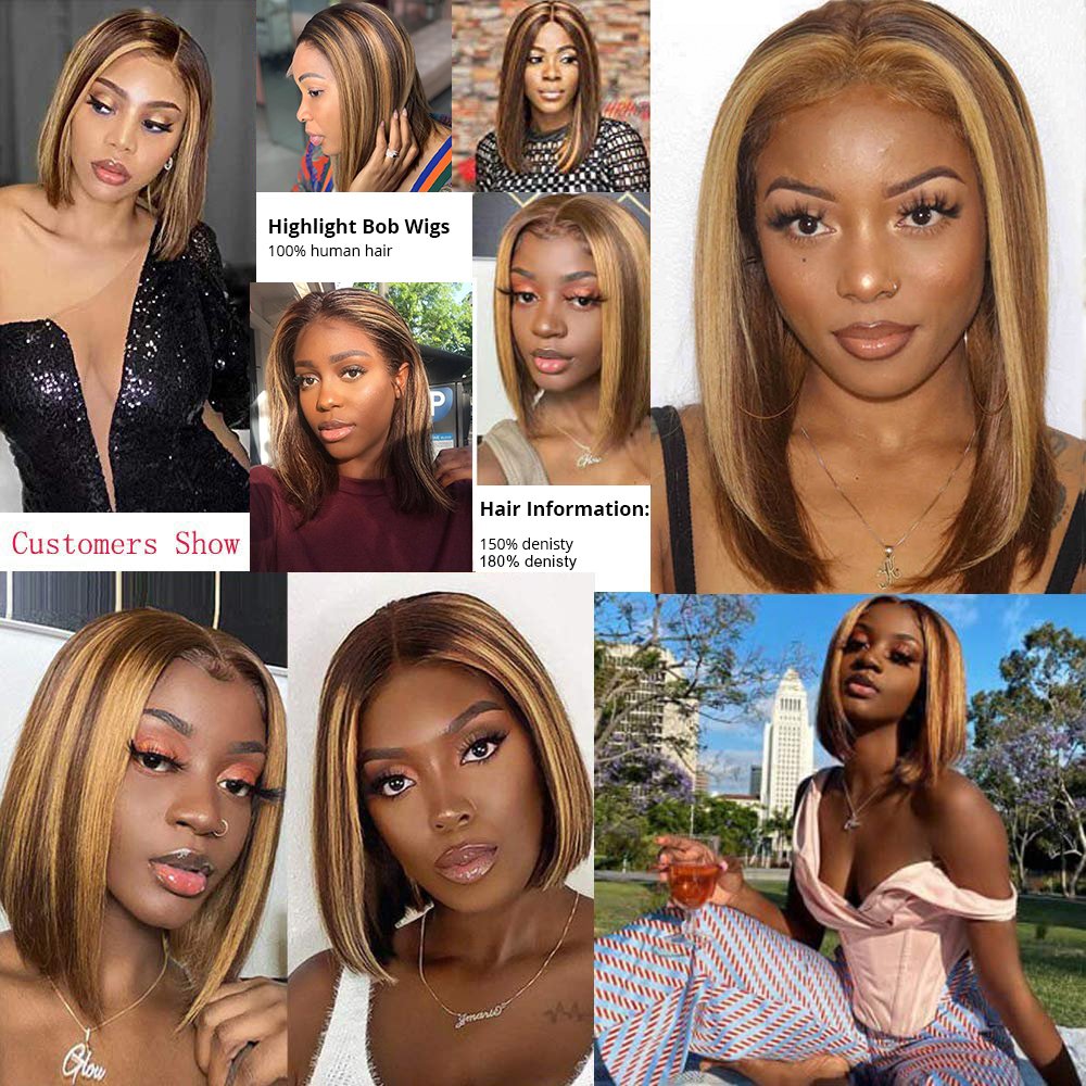 Wholesale Ombre Blonde Short Human Hair Wig Brazilian Virgin Bob Highlight Wigs 100% Human Hair Full Lace Closure Wig In Stock
