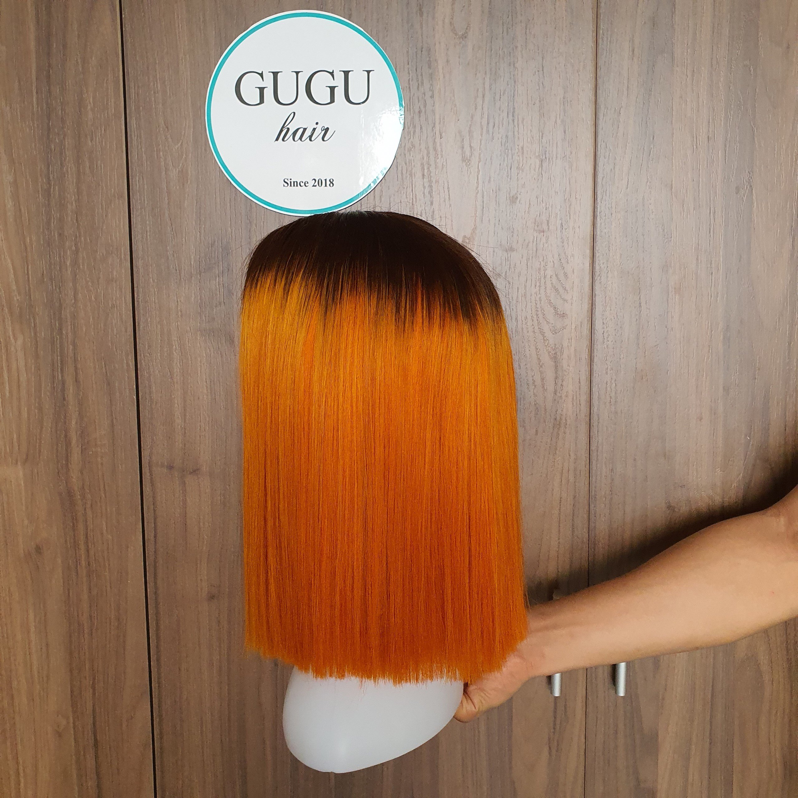 Human Hair Wigs Raw Vietnamese Hair, Ombre orange color & dark root Bone Straight Virgin Human Hair Extensions for black women