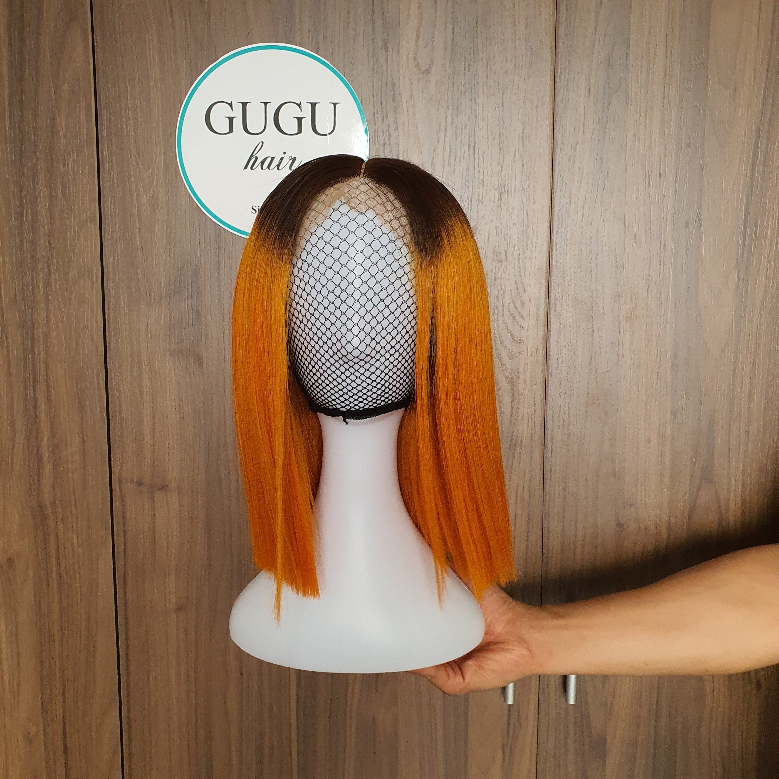 Human Hair Wigs Raw Vietnamese Hair, Ombre orange color & dark root Bone Straight Virgin Human Hair Extensions for black women