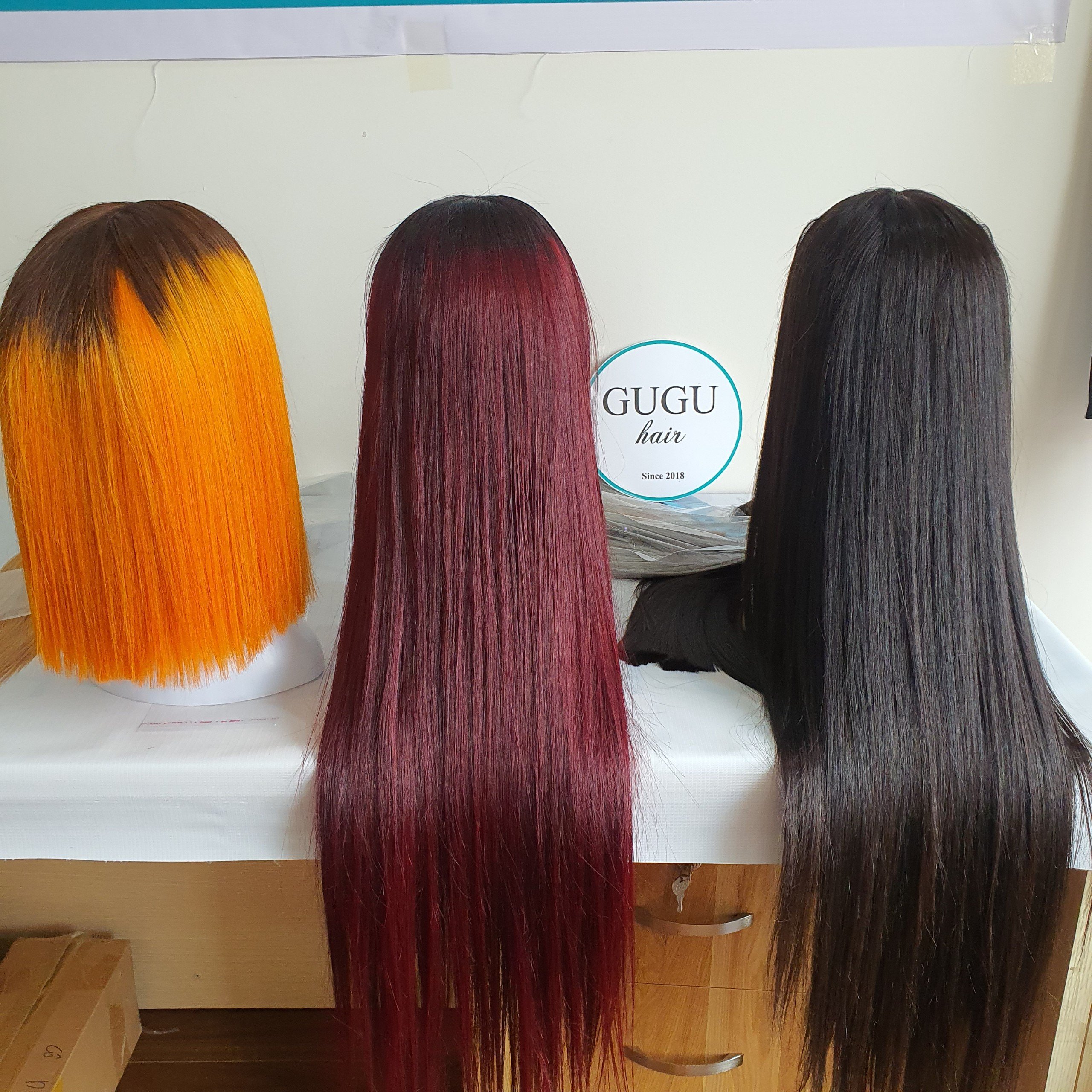 Human Hair Wigs Raw Vietnamese Hair, Ombre orange color & dark root Bone Straight Virgin Human Hair Extensions for black women