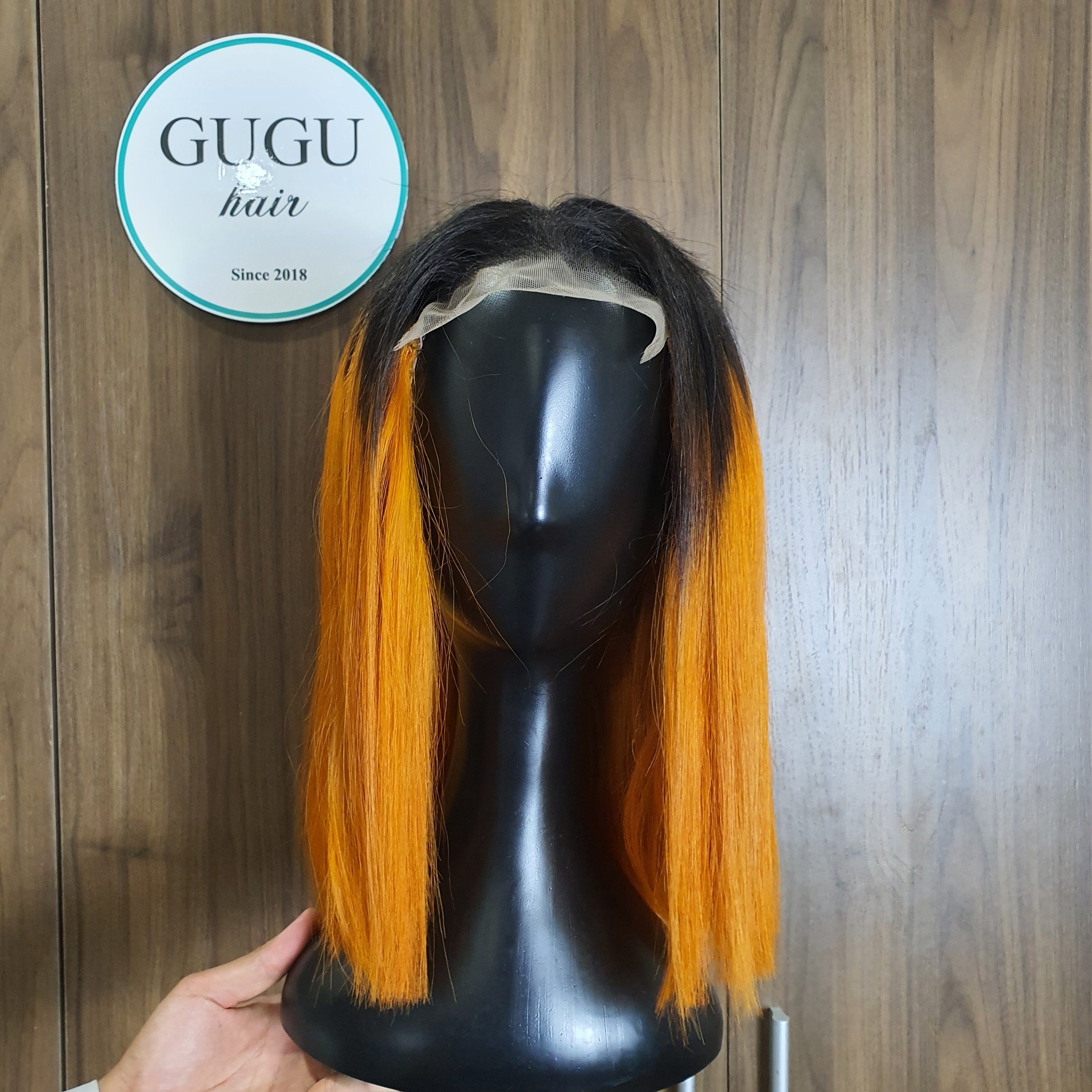 Human Hair Wigs Raw Vietnamese Hair, Ombre orange color & dark root Bone Straight Virgin Human Hair Extensions for black women