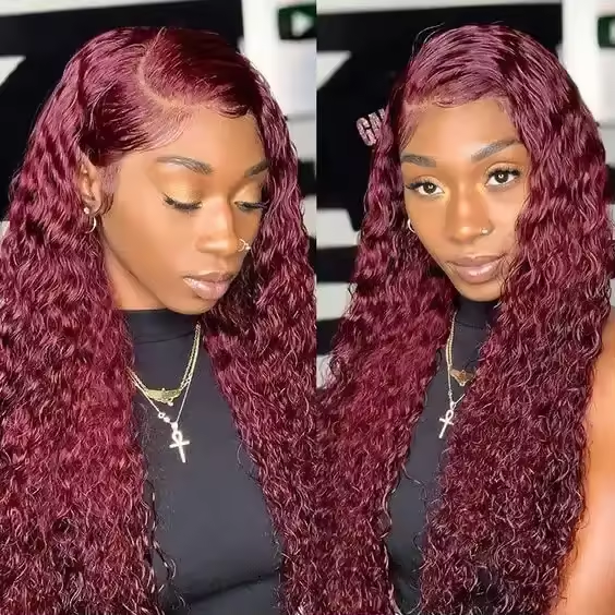 2024 Hot Selling Burgundy Wig Curly Human Hair Wigs Deep Wave High Density 16 24 Inch Wholesale Hand Knitting Burgundy Lace Wig