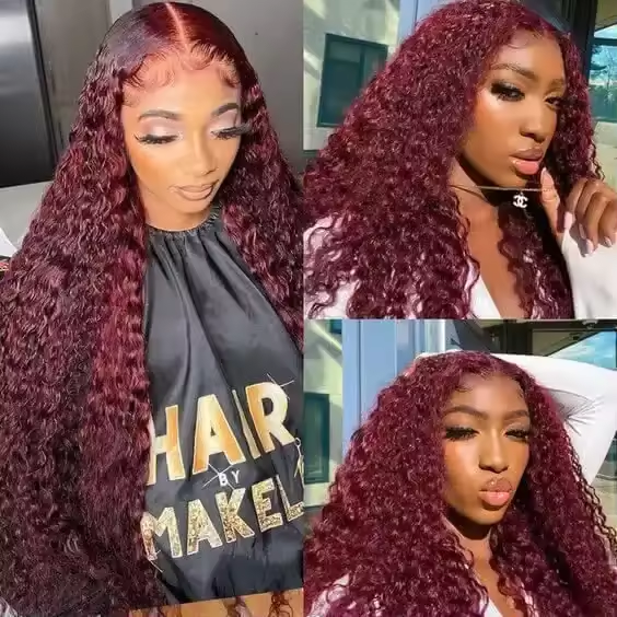 2024 Hot Selling Burgundy Wig Curly Human Hair Wigs Deep Wave High Density 16 24 Inch Wholesale Hand Knitting Burgundy Lace Wig