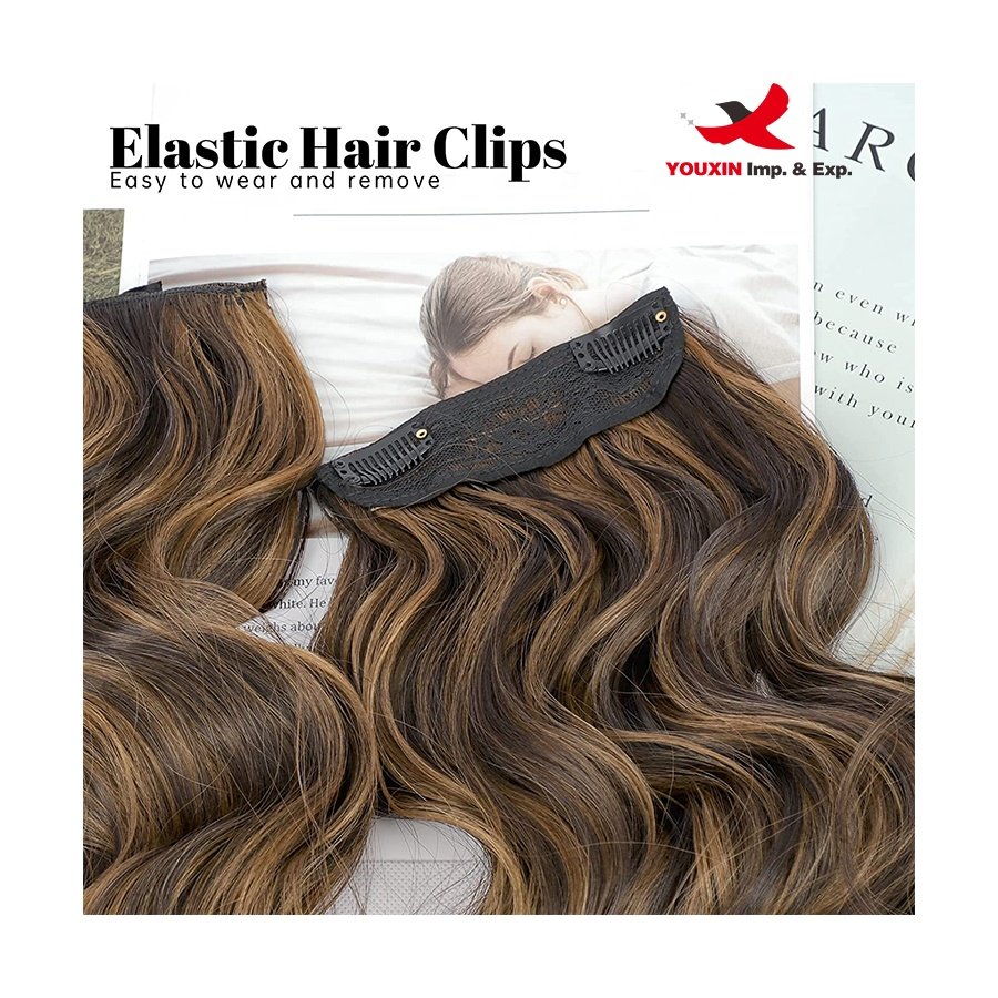FENGFLY factory custom balayage long wavy curly synthetic wigs real dark brown hair extensions clip in