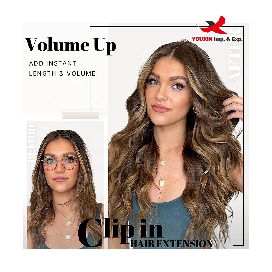 FENGFLY factory custom balayage long wavy curly synthetic wigs real dark brown hair extensions clip in