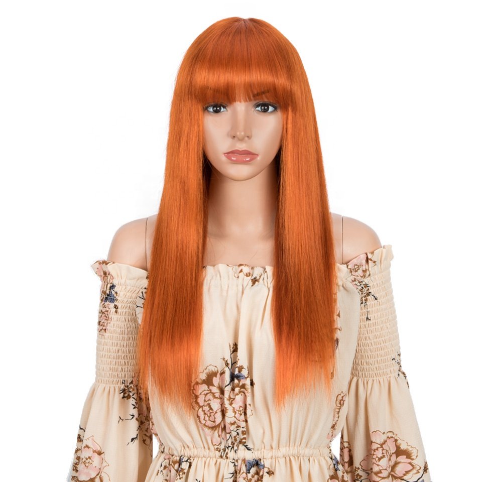 Orange Pink Blue Blonde Color Wig Long Hair Straight Bob Wig With Bangs Brazilian Remy Human Hair Hot Sell Best Human Hair Wig