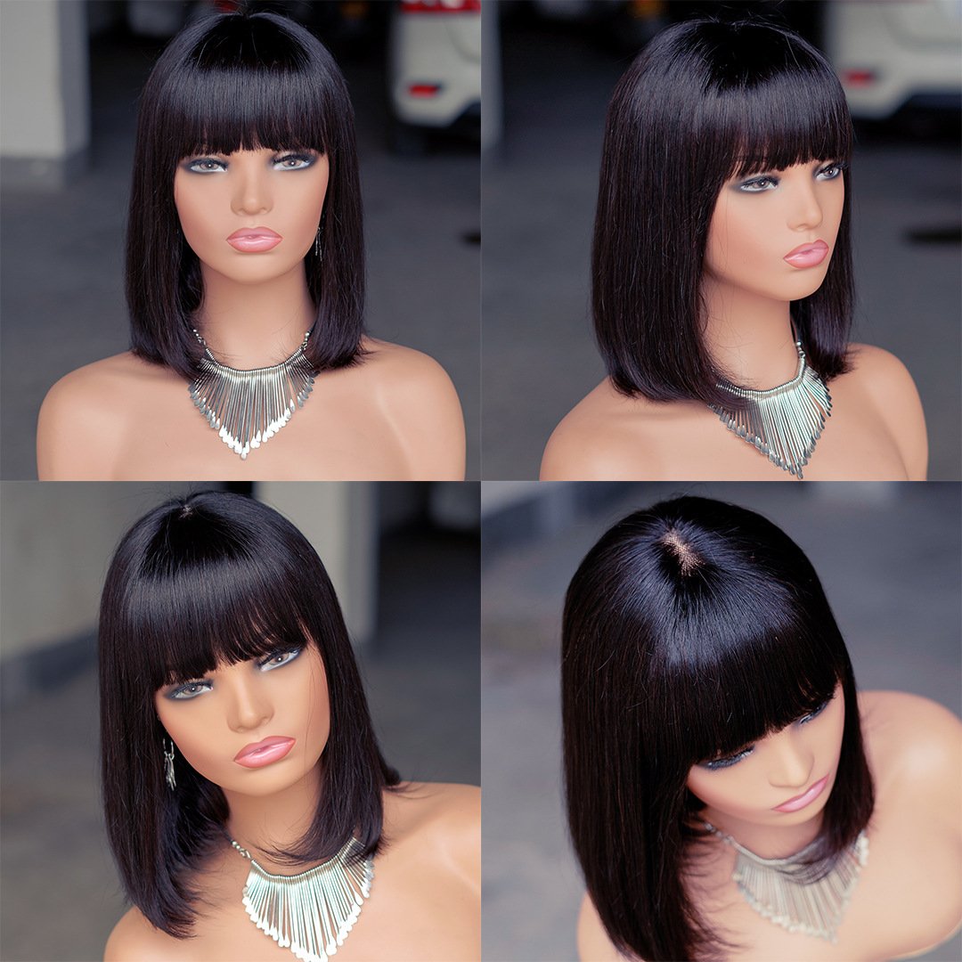 Wholesale Cheap bob Mechanism Natural look no lace wigs human hair no glue-on high temperature fibers into wigs for women