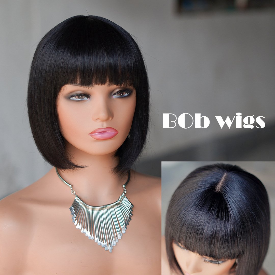 Wholesale Cheap bob Mechanism Natural look no lace wigs human hair no glue-on high temperature fibers into wigs for women