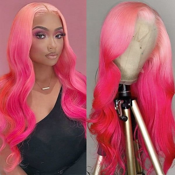 Rose Pink Straight Wig 13x4 HD Lace Front Wig Glueless Straight Human Hair Wigs 180% Density Hair
