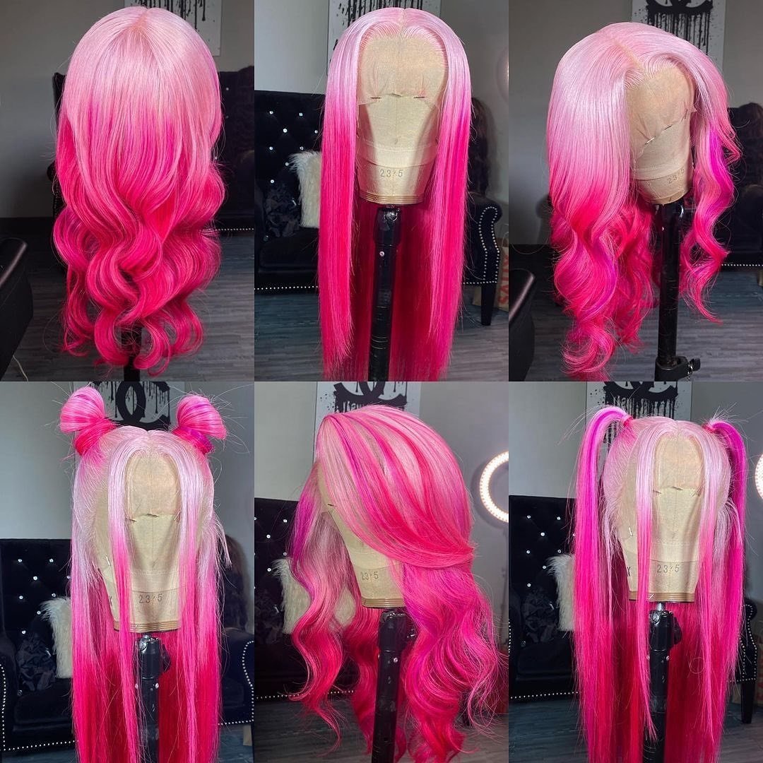 Rose Pink Straight Wig 13x4 HD Lace Front Wig Glueless Straight Human Hair Wigs 180% Density Hair