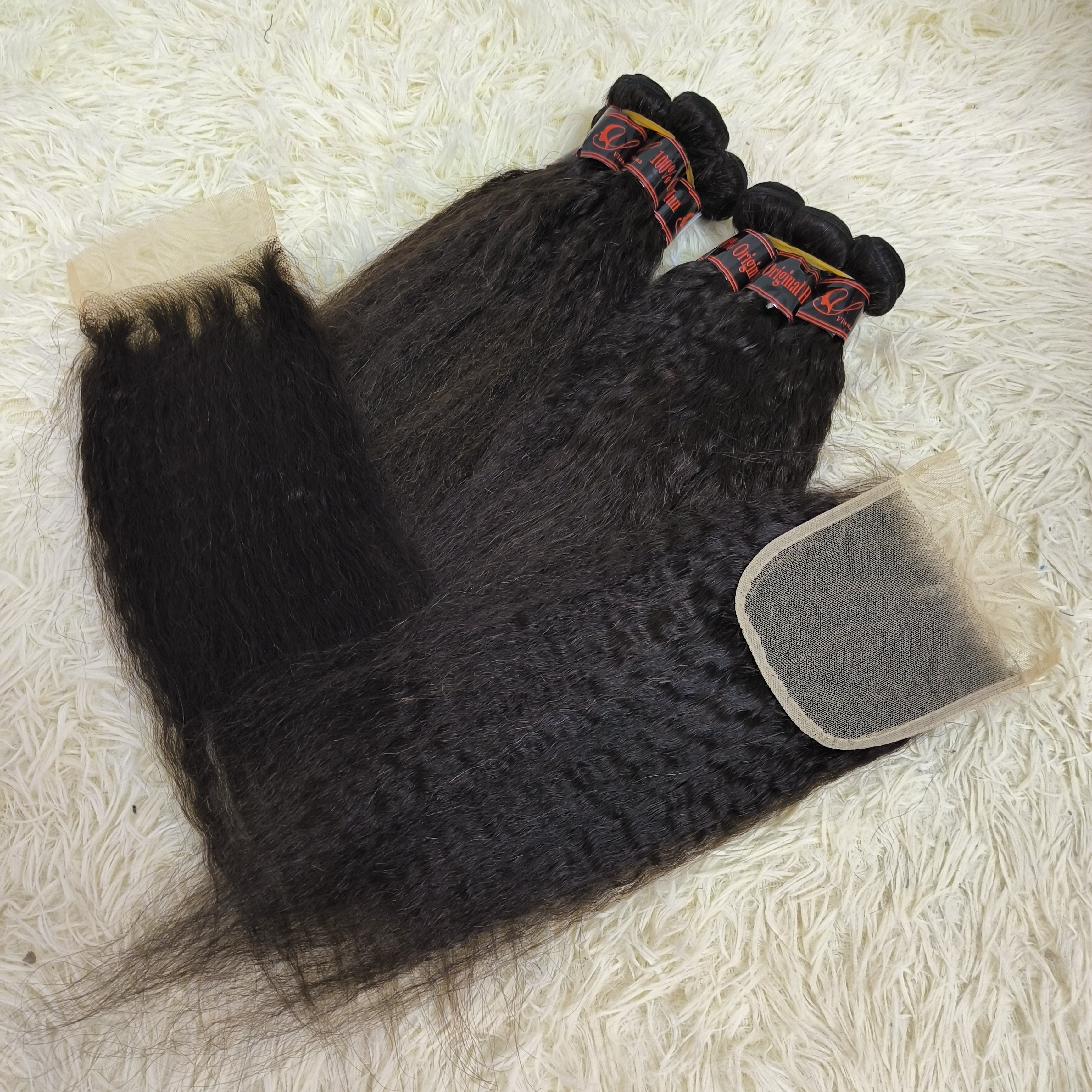 Letsfly Factory Kinky Straight 16 22 inch Natural Black 100% Human Hair Bundles 220g/Lot Brazilian Remy Hair Weft