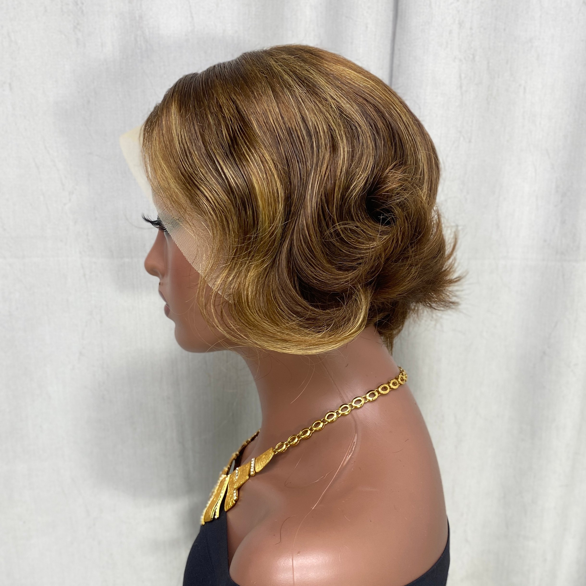 Highlight Color Short Pixie Wig Human Hair Lace Frontal Short Pixie Cut Wig Wholesale Curly Lace Pixie Cut Human Hair Wig