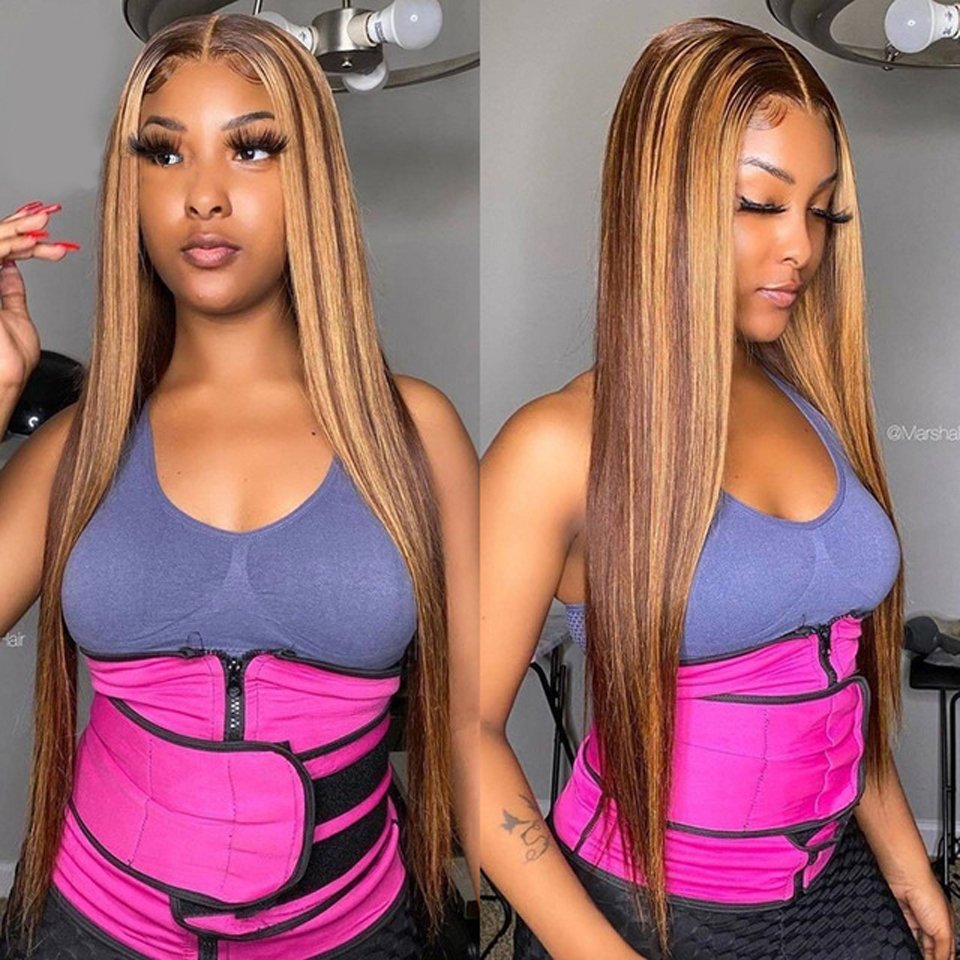 Highlight Wig Human Hair HD Transparent Lace Frontal Wigs T Part Brazilian Straight Piano Color Lace Front Human Hair Wigs
