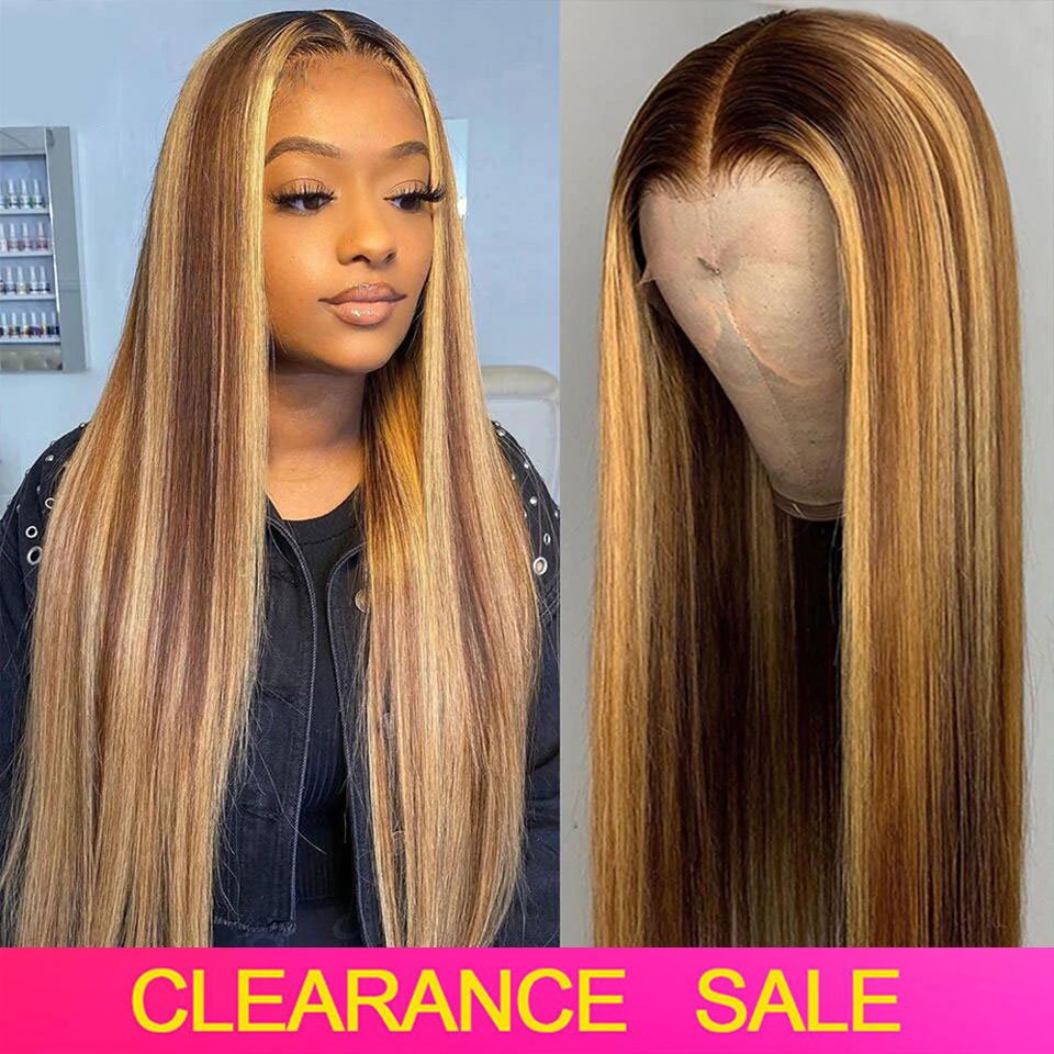 Highlight Wig Human Hair HD Transparent Lace Frontal Wigs T Part Brazilian Straight Piano Color Lace Front Human Hair Wigs