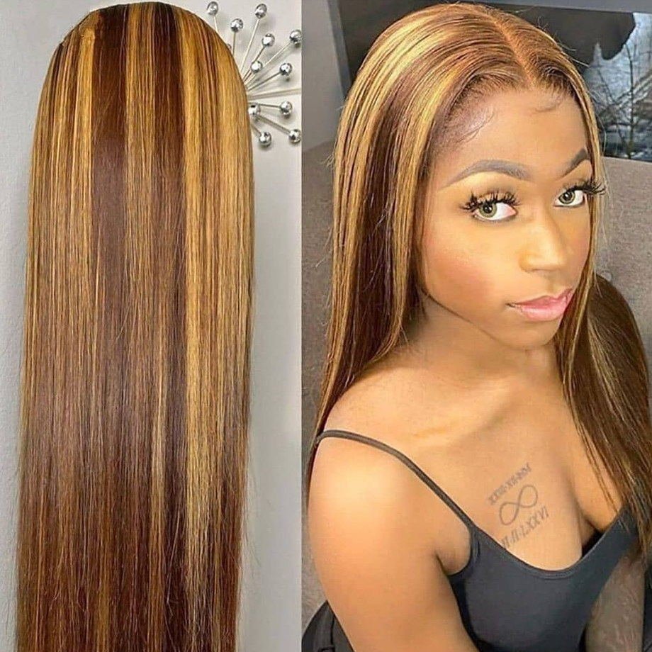 Highlight Wig Human Hair HD Transparent Lace Frontal Wigs T Part Brazilian Straight Piano Color Lace Front Human Hair Wigs
