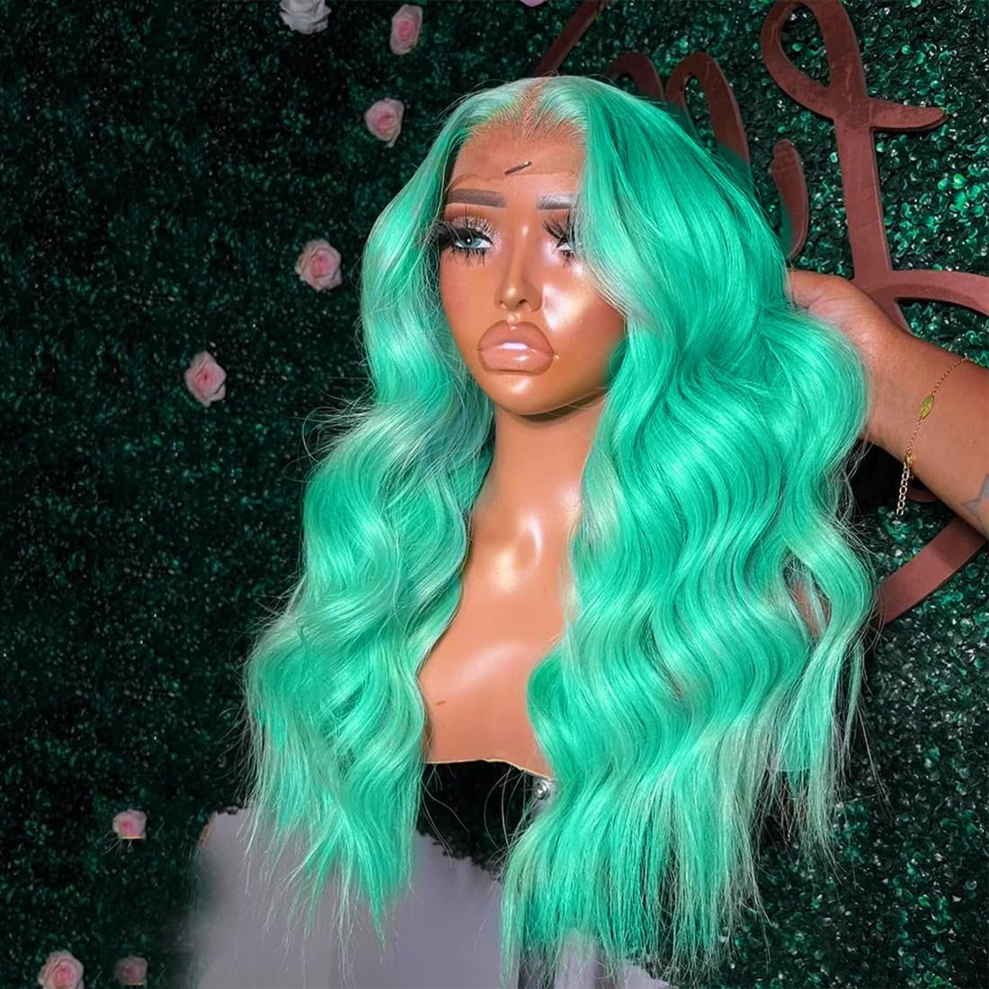 13x6 Lace Frontal Wigs Highlight Blue/Green Colored Human Hair Wigs Natural Hairline Brazilian Virgin Hair Wigs for Woman
