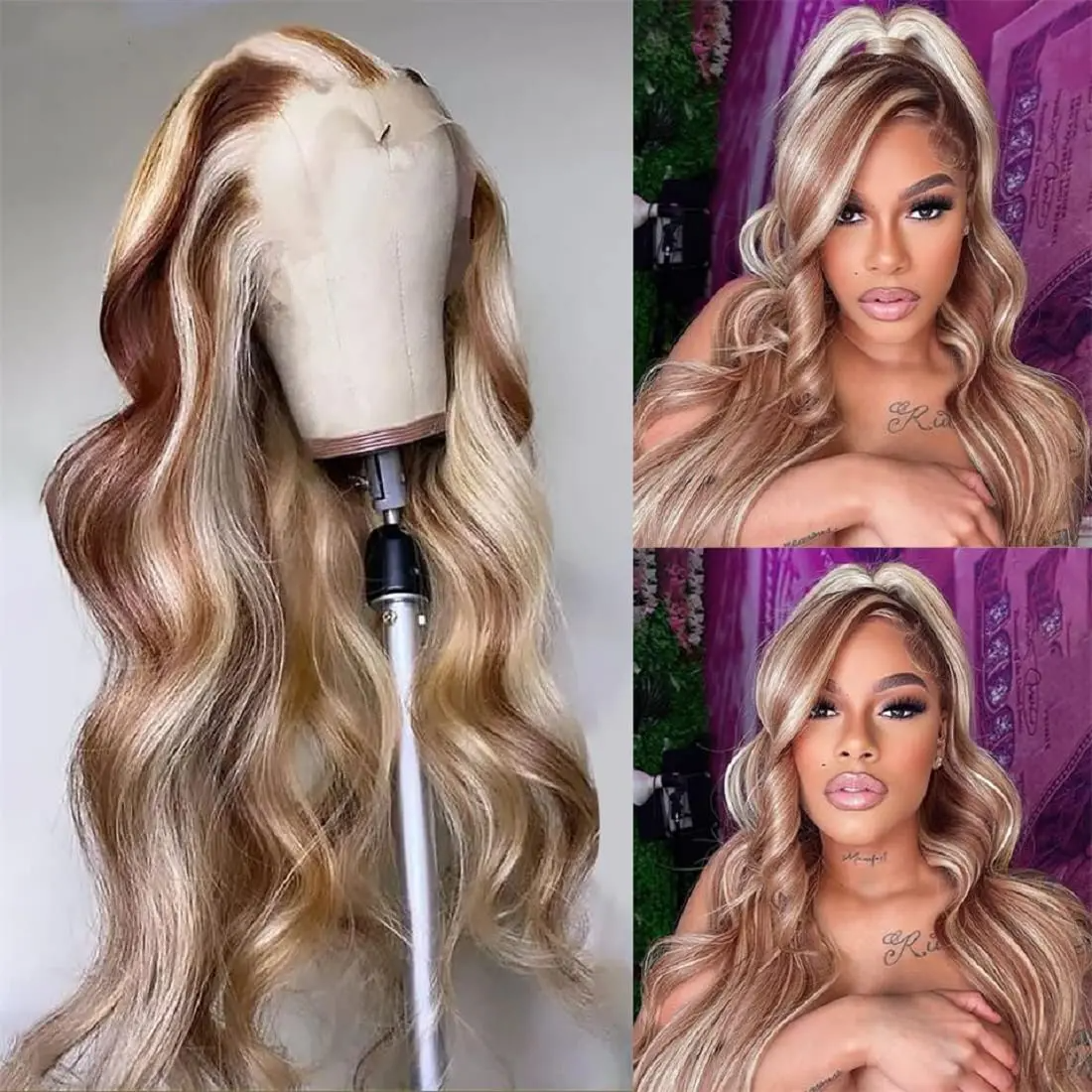 13x6 Lace Frontal Wigs Highlight Blue/Green Colored Human Hair Wigs Natural Hairline Brazilian Virgin Hair Wigs for Woman