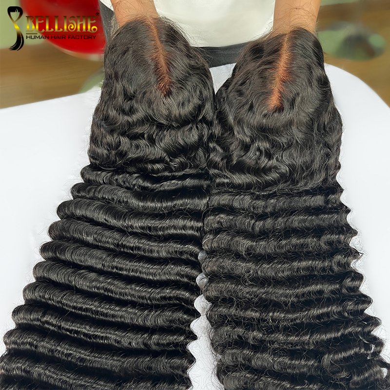 Bellishe 13x4 100 30 Inch Deep Wave Pre Plucked Virgin China Brazilian Wholesale Curly Lace Front Human Hair Wigs For Women