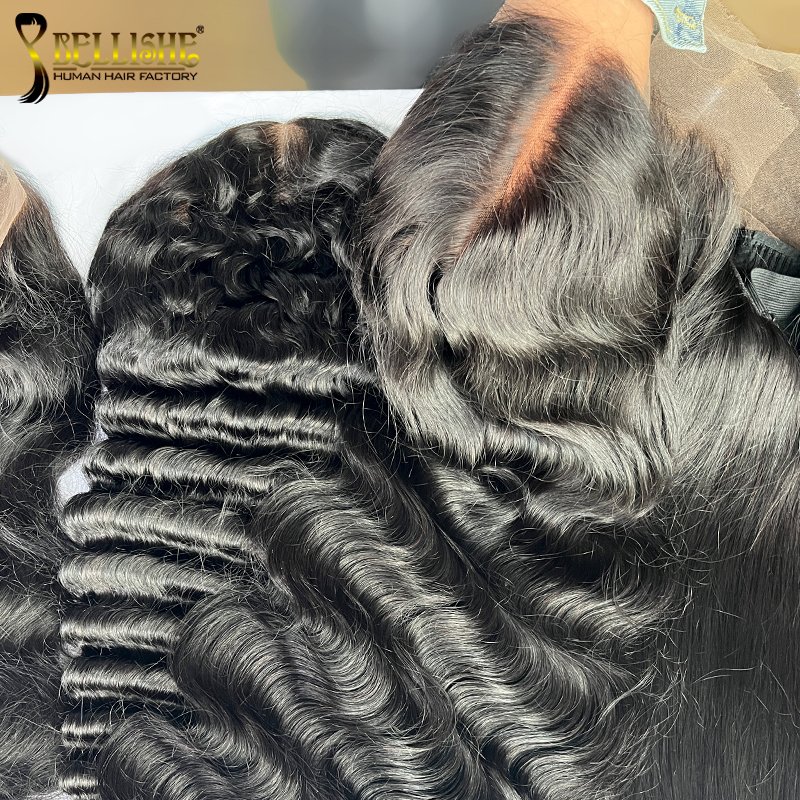 Bellishe 13x4 100 30 Inch Deep Wave Pre Plucked Virgin China Brazilian Wholesale Curly Lace Front Human Hair Wigs For Women