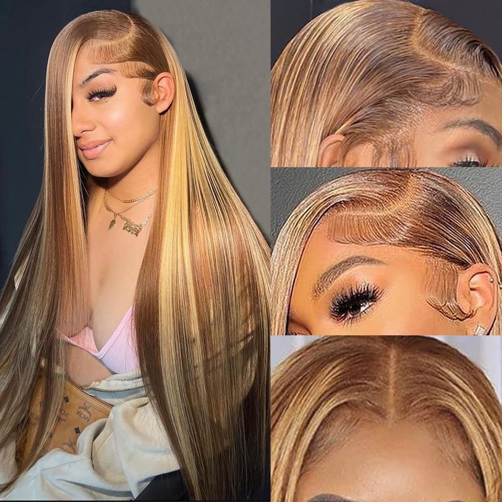 Natural human weaves and wigs brazilian hair bone straight 13*4HD lace front 4/27 with baby hair wig human hair wigs glueless