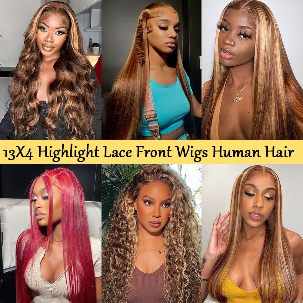 Natural human weaves and wigs brazilian hair bone straight 13*4HD lace front 4/27 with baby hair wig human hair wigs glueless