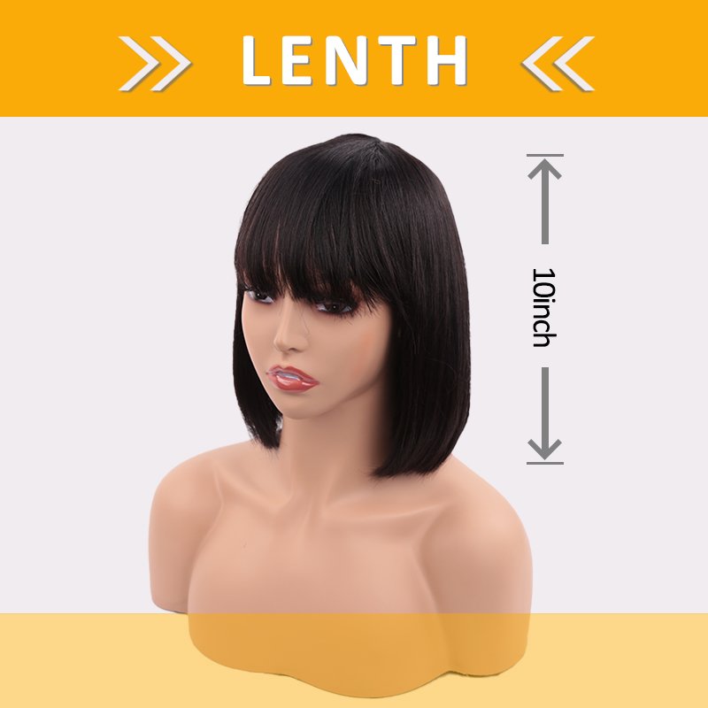 Cheap Short Bob Full Machine Made Human Hair Wig 10 Inches Mink Brazilian Hair Wig Short Bob Wigs For Black Women