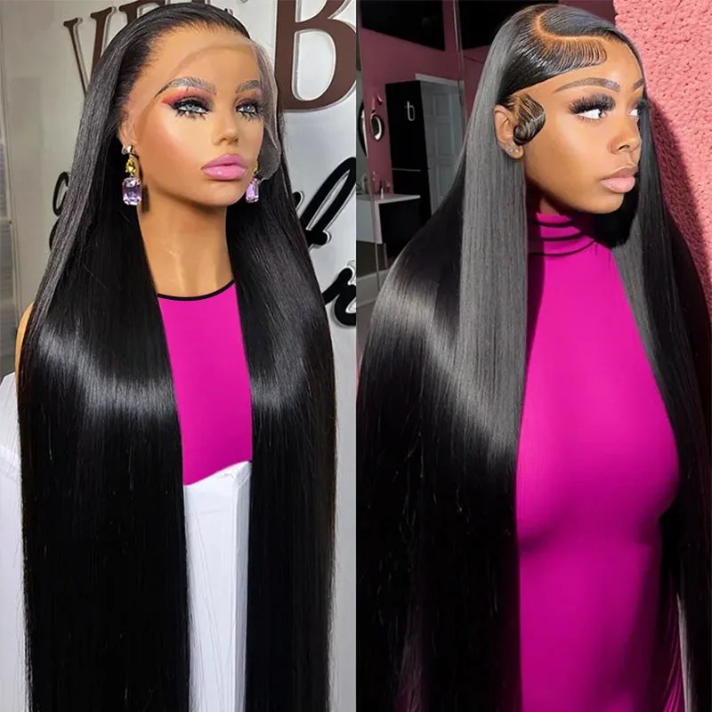HD Lace Frontal Wig Pre Plucked Brazilian Hair Lace Front Wigs Women 100% Human Hair Wig Transparent with Black 1 Piece Long