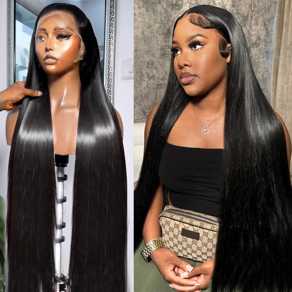 HD Lace Frontal Wig Pre Plucked Brazilian Hair Lace Front Wigs Women 100% Human Hair Wig Transparent with Black 1 Piece Long