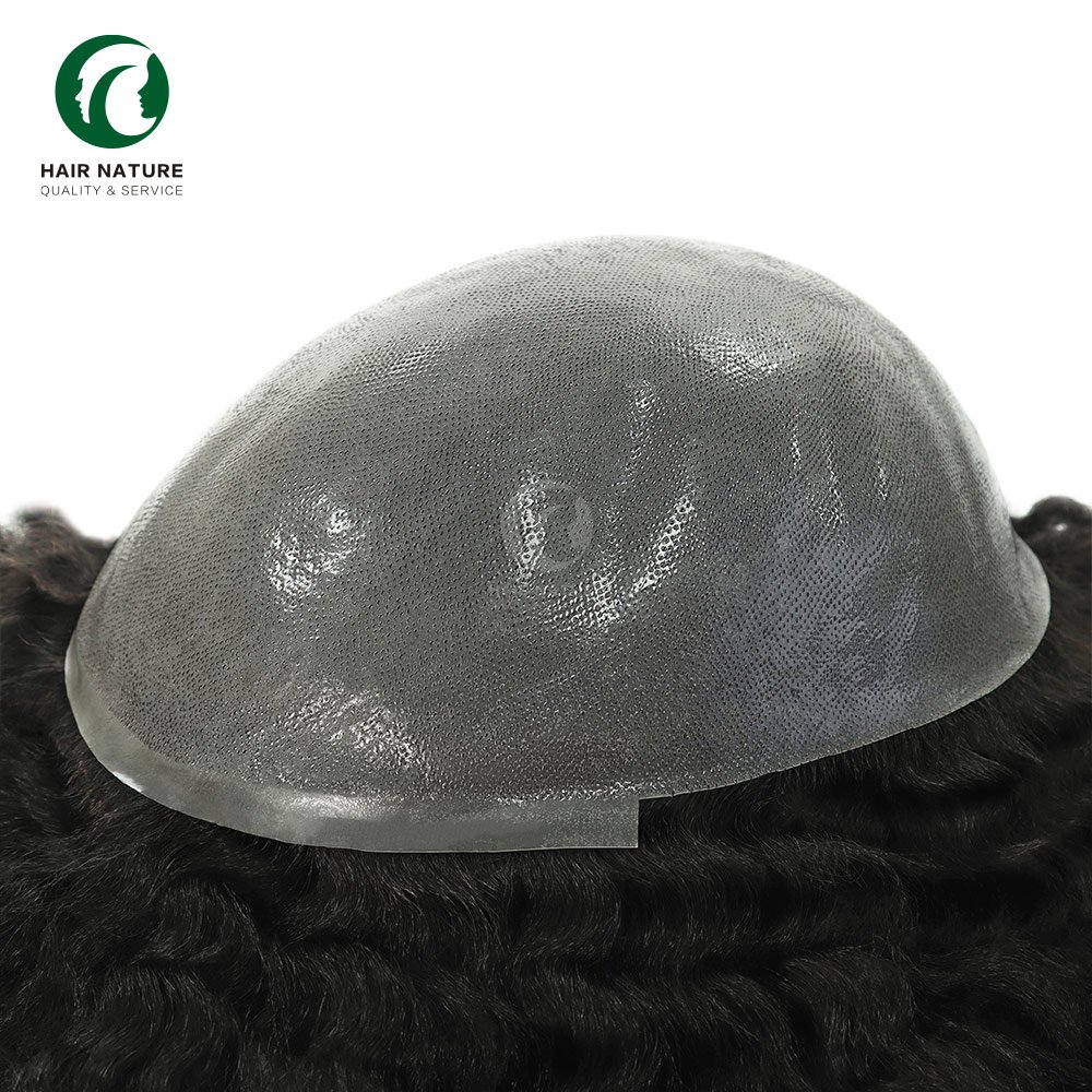 Wholesale Large Stock Curly Afro Toupees For Black Men 130 Density Poly Skin Indian Human Hair Unit Wig For Man 4 6 8 10 12mm