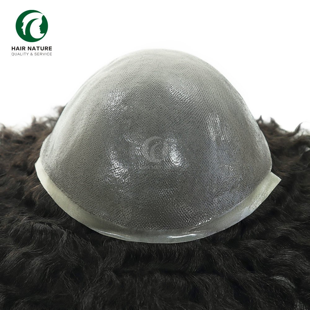 Wholesale Large Stock Curly Afro Toupees For Black Men 130 Density Poly Skin Indian Human Hair Unit Wig For Man 4 6 8 10 12mm