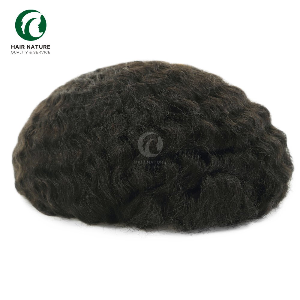 Wholesale Large Stock Curly Afro Toupees For Black Men 130 Density Poly Skin Indian Human Hair Unit Wig For Man 4 6 8 10 12mm