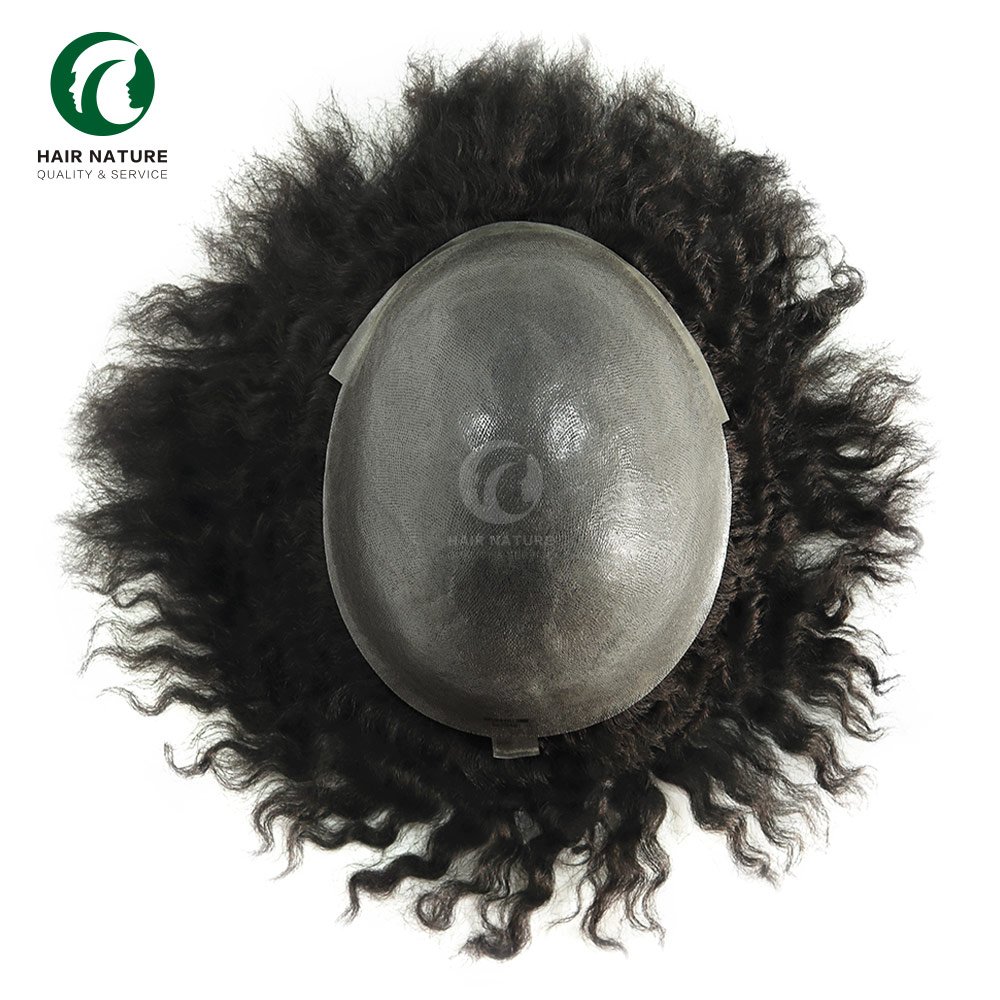 Wholesale Large Stock Curly Afro Toupees For Black Men 130 Density Poly Skin Indian Human Hair Unit Wig For Man 4 6 8 10 12mm