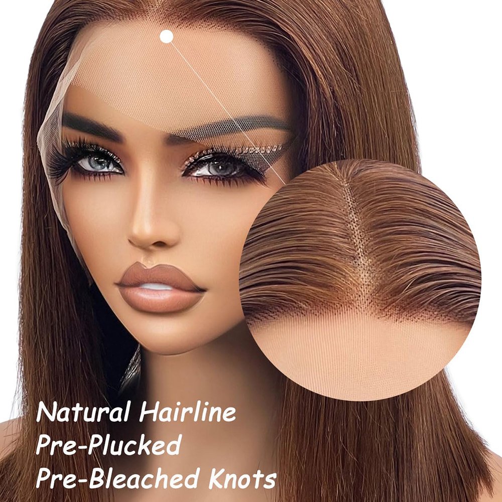 Chocolate Brown Lace Front Glueless Short Bob Wig Bone Straight HD Frontal Human Hair Wigs For Women
