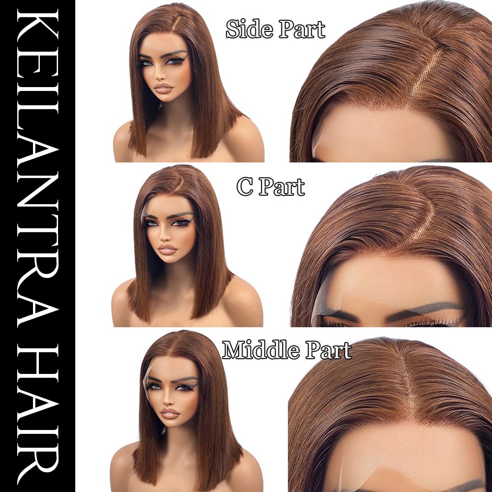 Chocolate Brown Lace Front Glueless Short Bob Wig Bone Straight HD Frontal Human Hair Wigs For Women