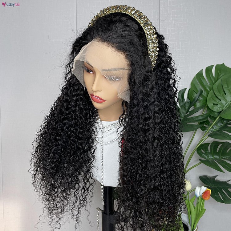HD transparent Glueless Lace Virgin Brazilian Human Hair Wigs Deep Wave Curly Transparent Lace Front Wigs for Black Women