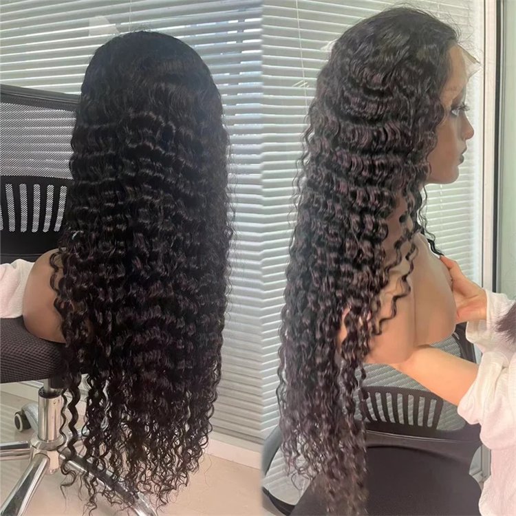 Deep Wave Lace Front Human Hair Wigs for Black Women, Full Lace Human Hair Wigs Pre Plucked Curly Lace Front Wigs
