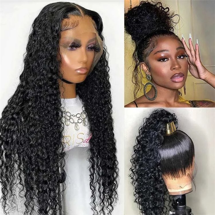 Deep Wave Lace Front Human Hair Wigs for Black Women, Full Lace Human Hair Wigs Pre Plucked Curly Lace Front Wigs