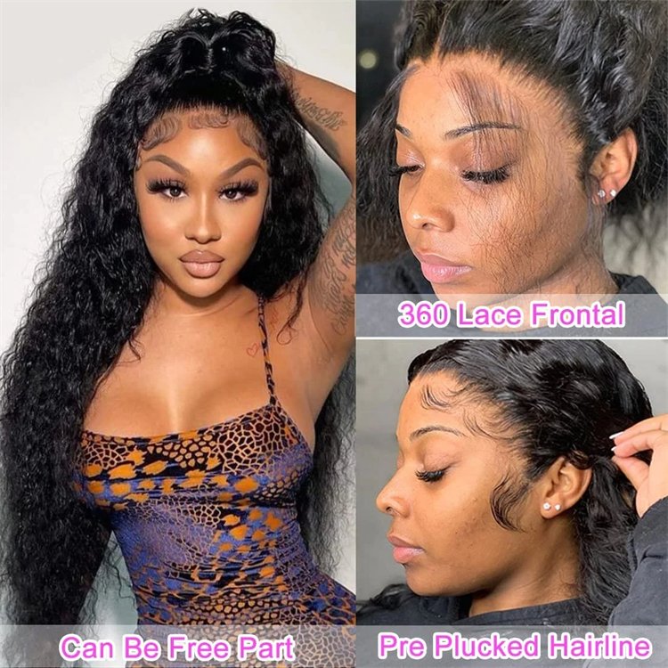 Deep Wave Lace Front Human Hair Wigs for Black Women, Full Lace Human Hair Wigs Pre Plucked Curly Lace Front Wigs