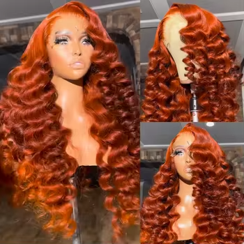 Ginger Orange Lace Front Wigs Human Hair 13x4 HD Glueless Ginger Colored Deep Wave Wig Pre Plucked Brazilian Human Hair Wig