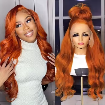 Ginger Orange Lace Front Wigs Human Hair 13x4 HD Glueless Ginger Colored Deep Wave Wig Pre Plucked Brazilian Human Hair Wig