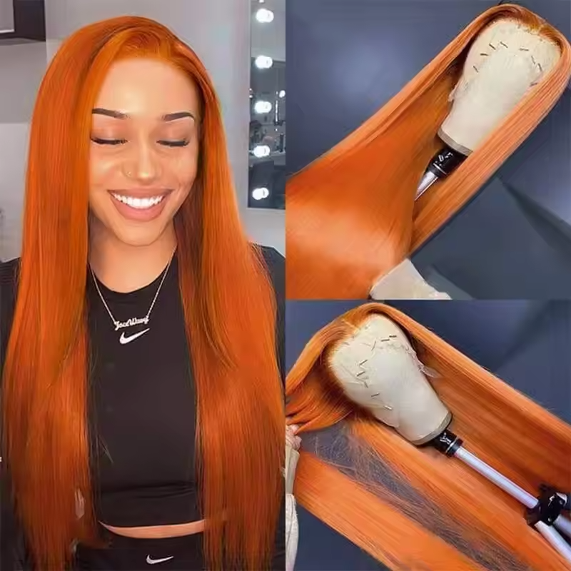 Ginger Orange Lace Front Wigs Human Hair 13x4 HD Glueless Ginger Colored Deep Wave Wig Pre Plucked Brazilian Human Hair Wig