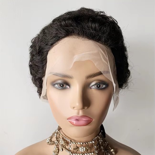 DX230 Lace front 13x4 pixie curls virgin human hair wig double drawn raw indian highlight hair glueless prosthesis frontal black