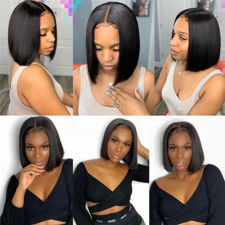 Wholesale 12A Cuticle Aligned Virgin Indian Hair Vendor 2*6 Kim Closure Straight Bob Lace Front Human Hair Wigs For Black Women